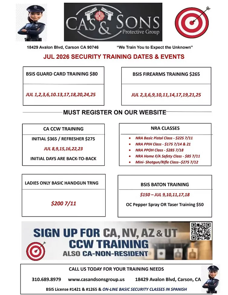 JUL TRAINING SCHEDULE