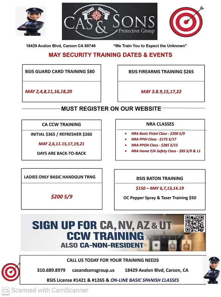 May Training Schedule